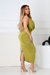 Truffle Slinky Cowl Neck Halter Midi Dress